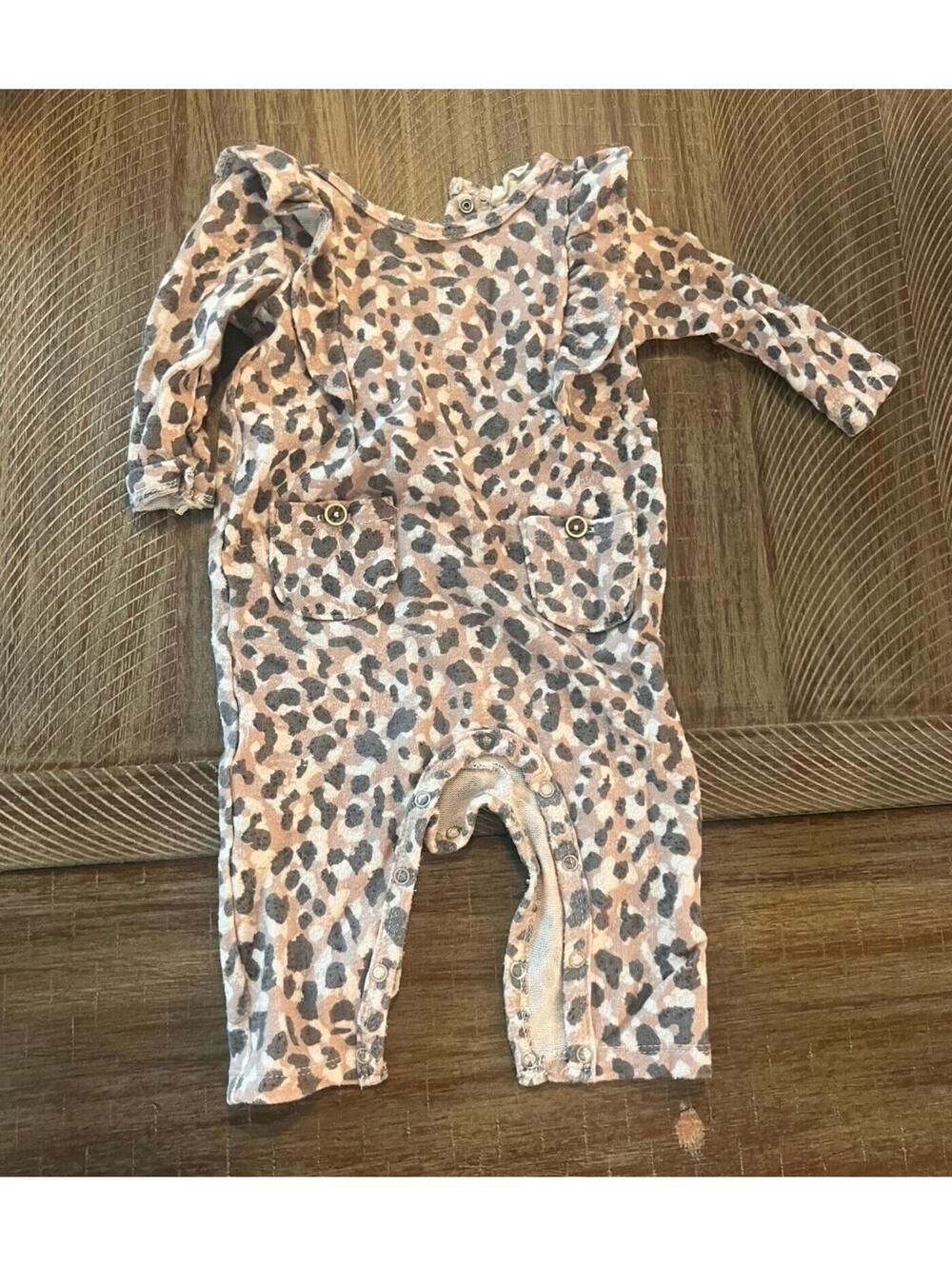 Jessica Simpson Baby Girls Leopard Print Long Sleeve Romper Coverall 3-6M